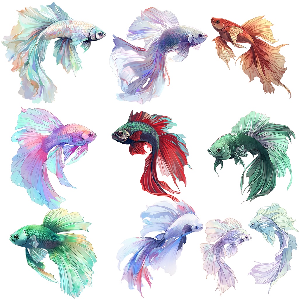 【透過素材】熱帯魚・ベタ50枚(闘魚、トウギョ、Betta Fish)