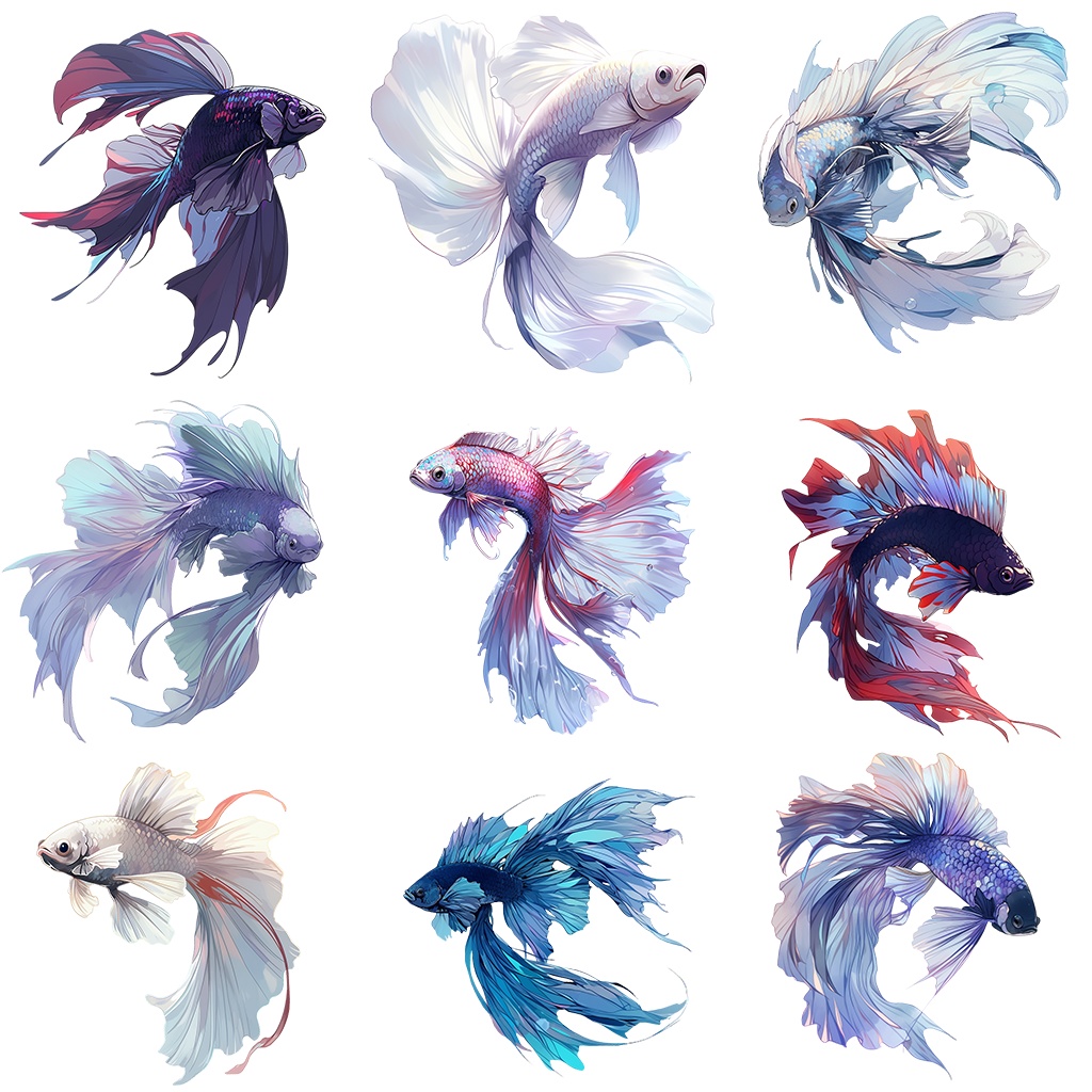 【透過素材】熱帯魚・ベタ50枚(闘魚、トウギョ、Betta Fish)