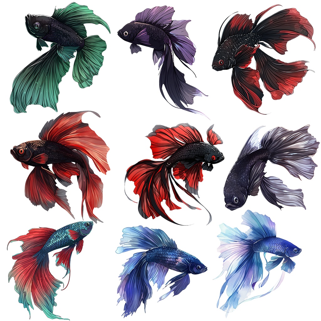 【透過素材】熱帯魚・ベタ50枚(闘魚、トウギョ、Betta Fish)