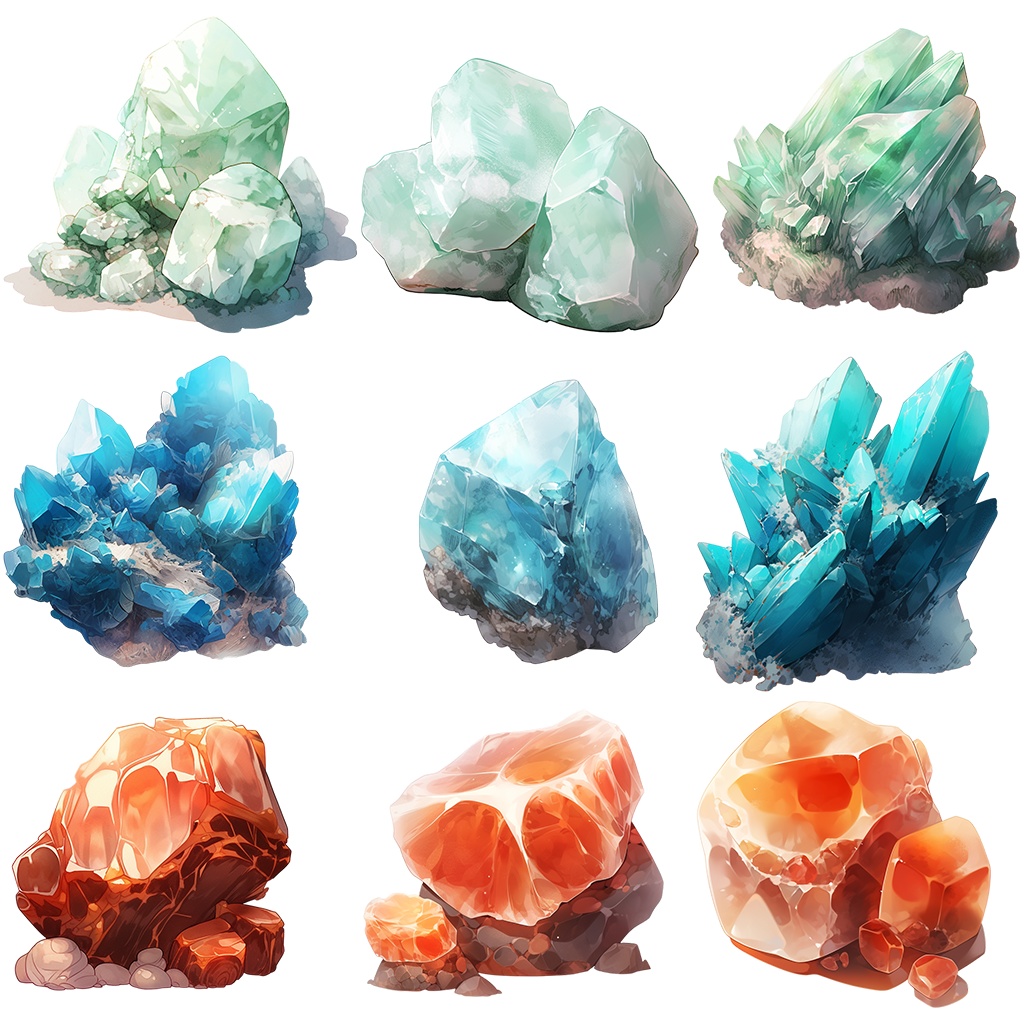 【透過素材】原石51枚No.1(宝石・天然石系、サファイア、エメラルド、ダイヤモンド、トパーズ、アクアマリン、カーネリアン...)