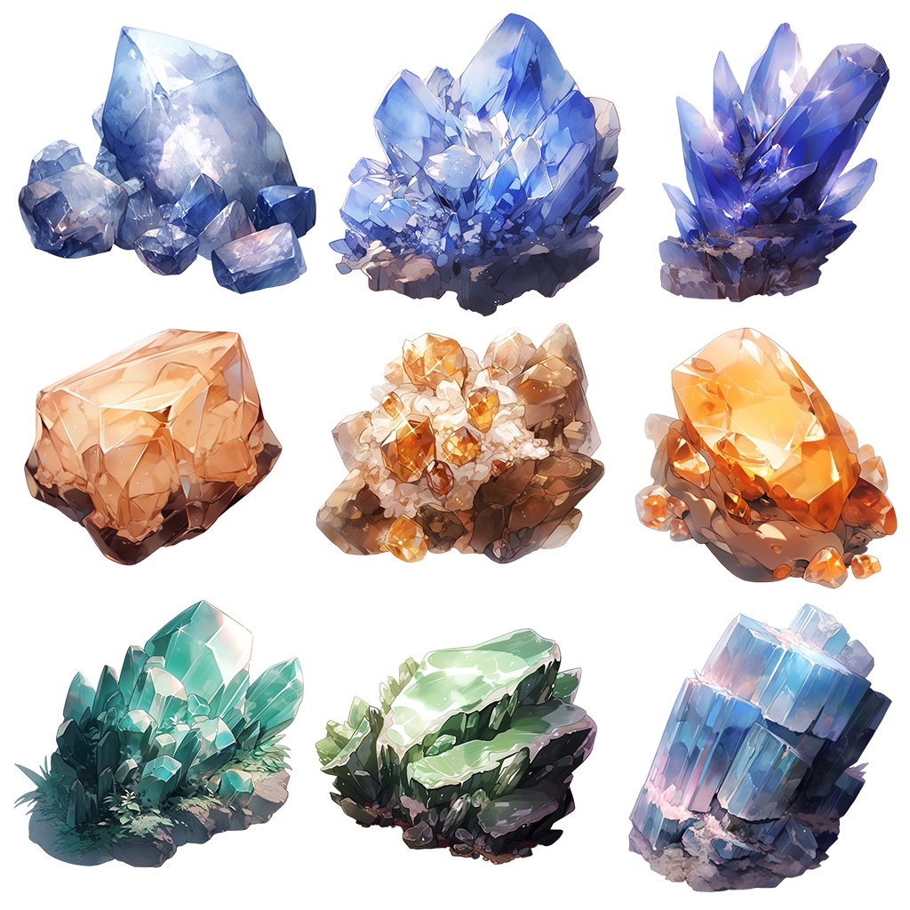 【透過素材】原石51枚No.1(宝石・天然石系、サファイア、エメラルド、ダイヤモンド、トパーズ、アクアマリン、カーネリアン...)