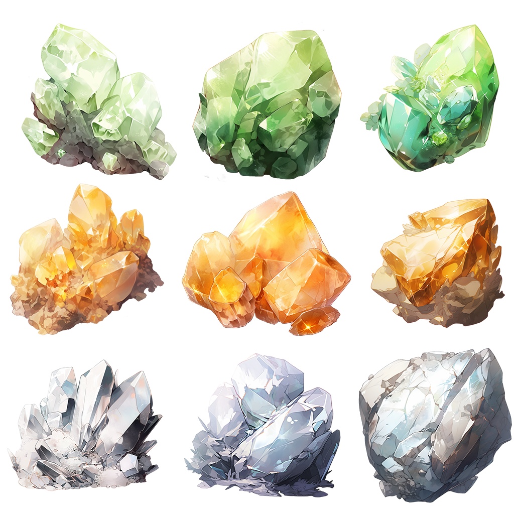 【透過素材】原石51枚No.1(宝石・天然石系、サファイア、エメラルド、ダイヤモンド、トパーズ、アクアマリン、カーネリアン...)