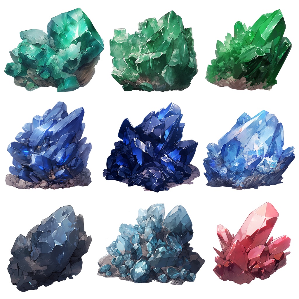 【透過素材】原石51枚No.1(宝石・天然石系、サファイア、エメラルド、ダイヤモンド、トパーズ、アクアマリン、カーネリアン...)