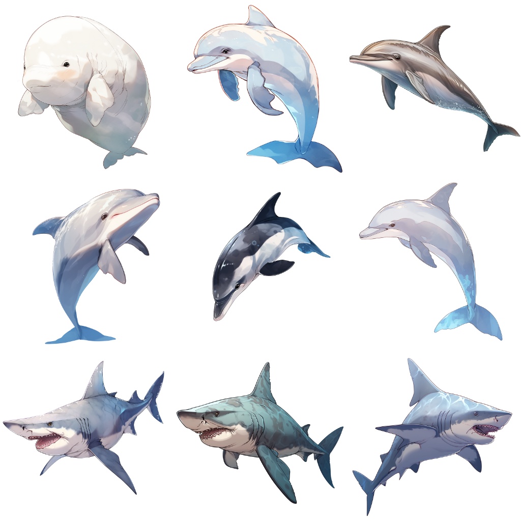 【透過素材】水族館の動物50枚(ペンギン、ホッキョクグマ、イルカ、サメ、ウミガメ、クジラ、シャチ、アザラシ、セイウチ、ビーバー)