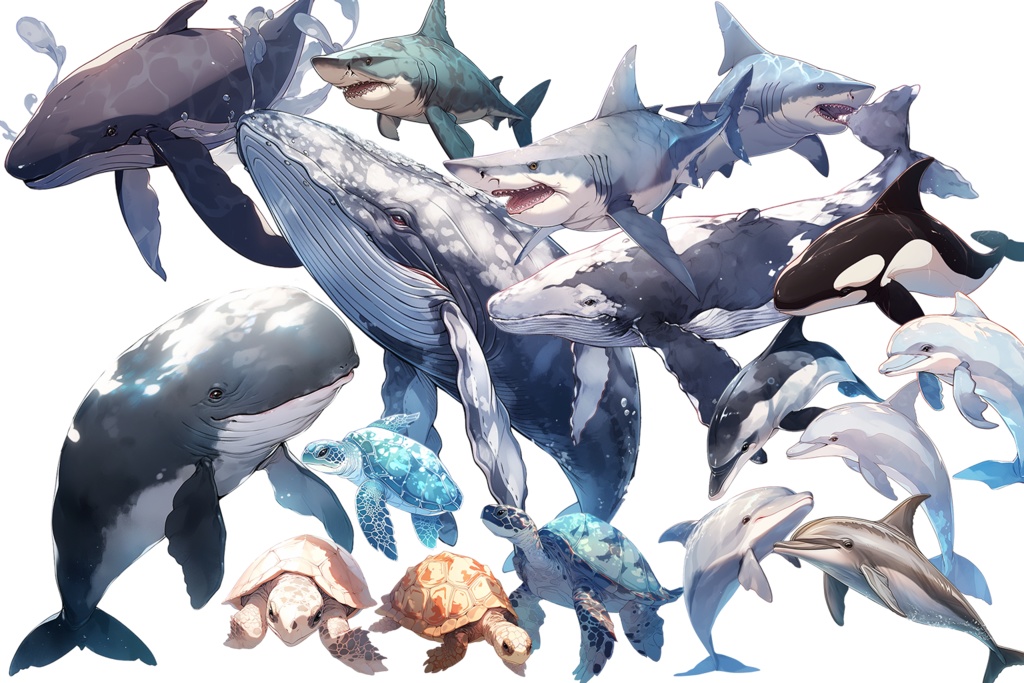 【透過素材】水族館の動物50枚(ペンギン、ホッキョクグマ、イルカ、サメ、ウミガメ、クジラ、シャチ、アザラシ、セイウチ、ビーバー)