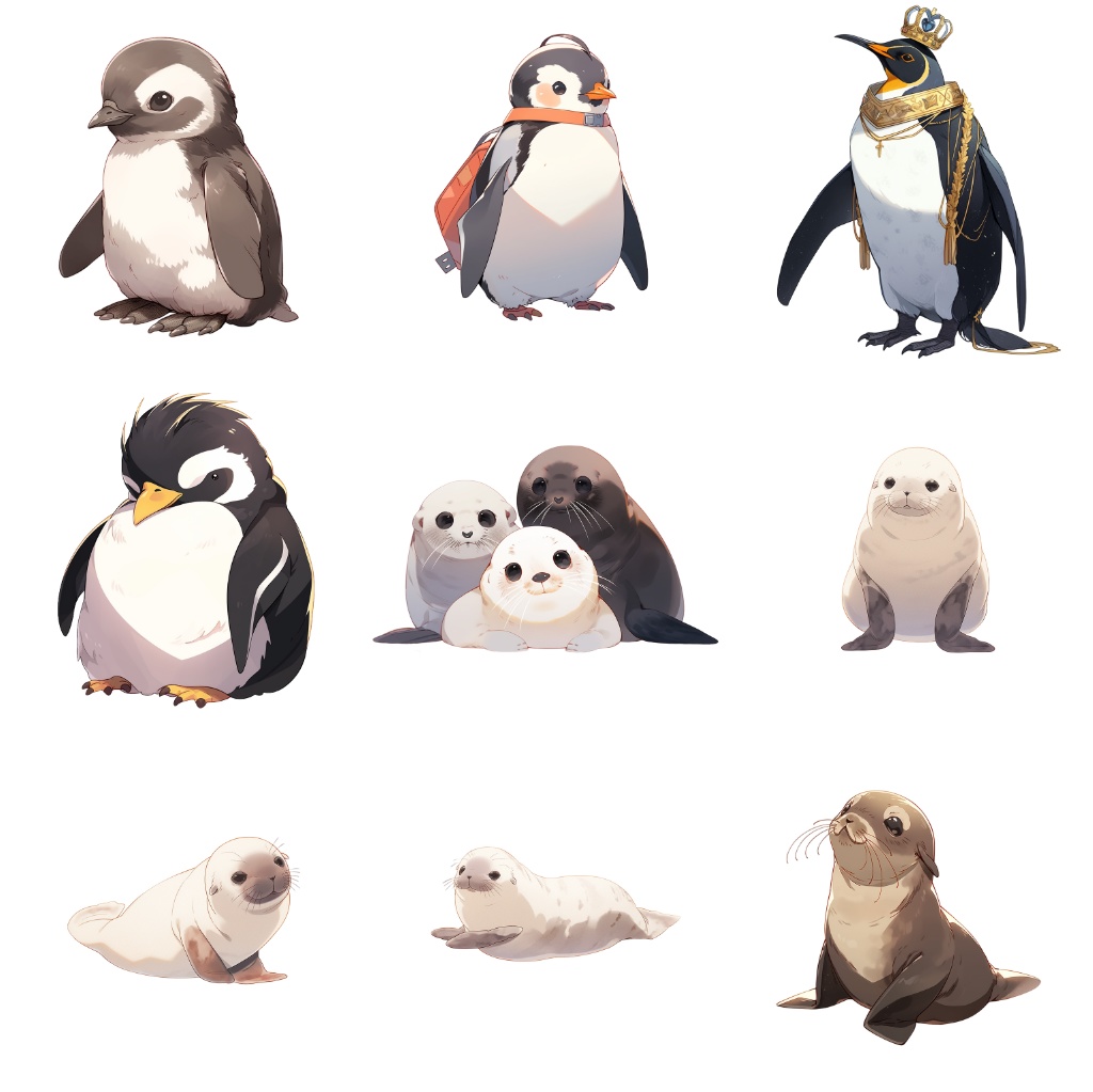 【透過素材】水族館の動物50枚(ペンギン、ホッキョクグマ、イルカ、サメ、ウミガメ、クジラ、シャチ、アザラシ、セイウチ、ビーバー)