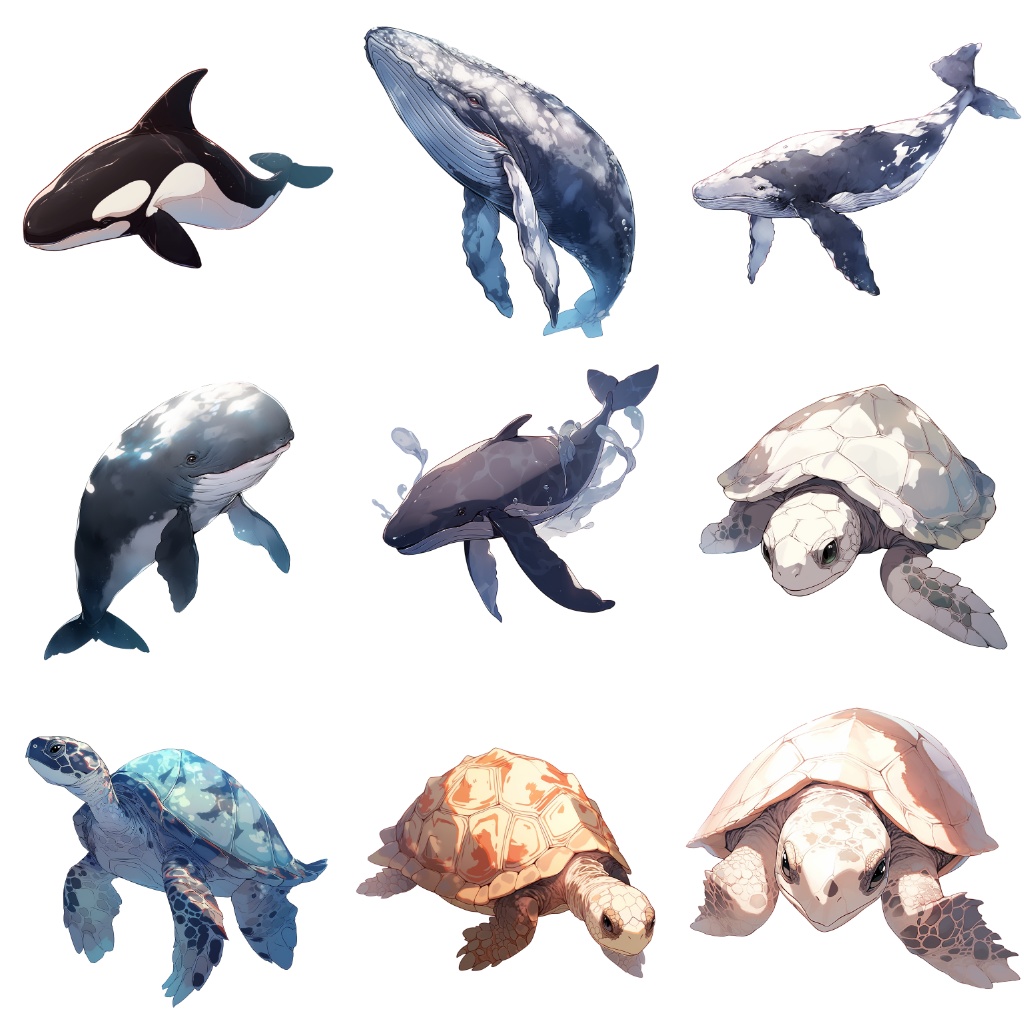 【透過素材】水族館の動物50枚(ペンギン、ホッキョクグマ、イルカ、サメ、ウミガメ、クジラ、シャチ、アザラシ、セイウチ、ビーバー)