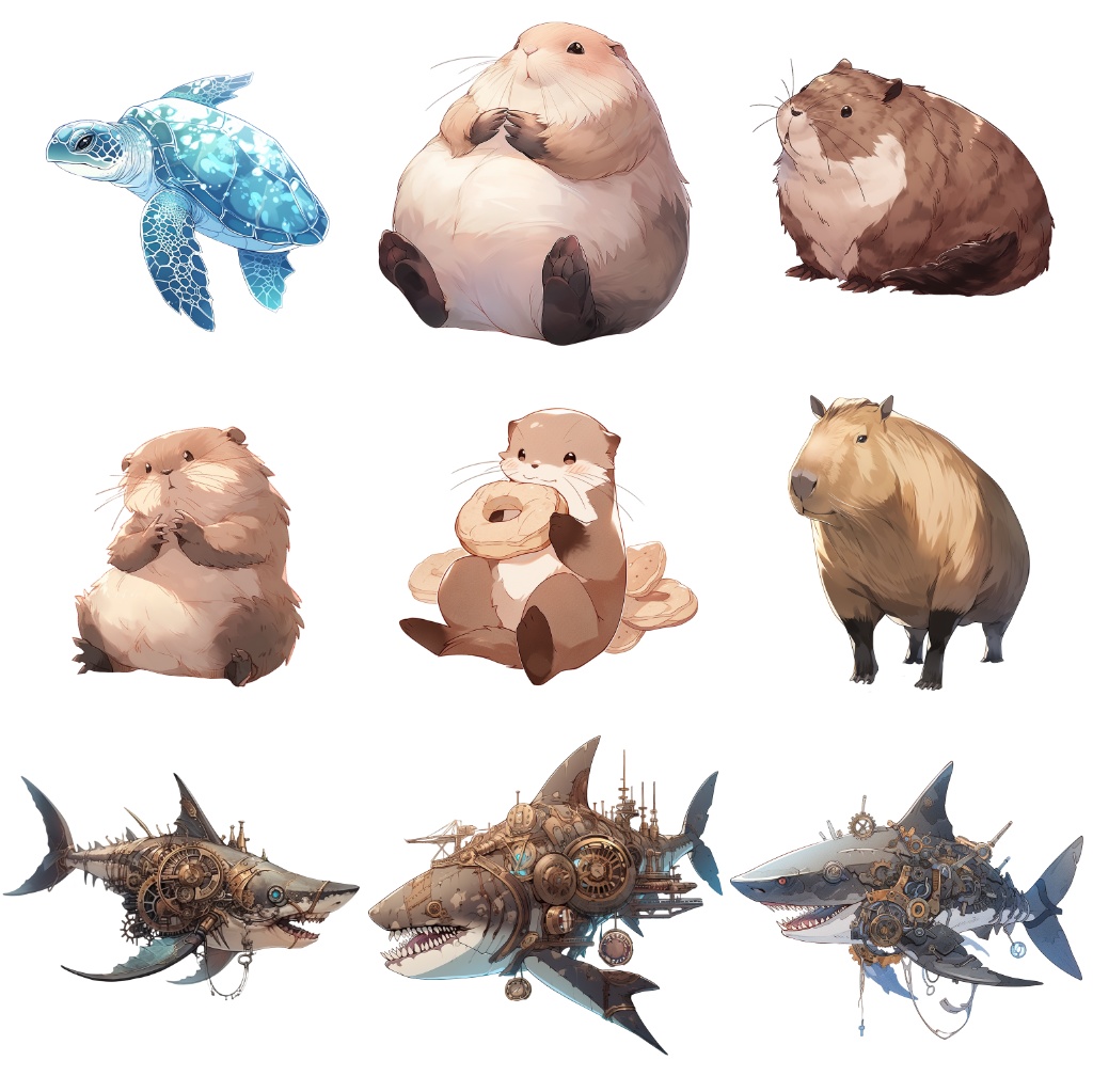 【透過素材】水族館の動物50枚(ペンギン、ホッキョクグマ、イルカ、サメ、ウミガメ、クジラ、シャチ、アザラシ、セイウチ、ビーバー)