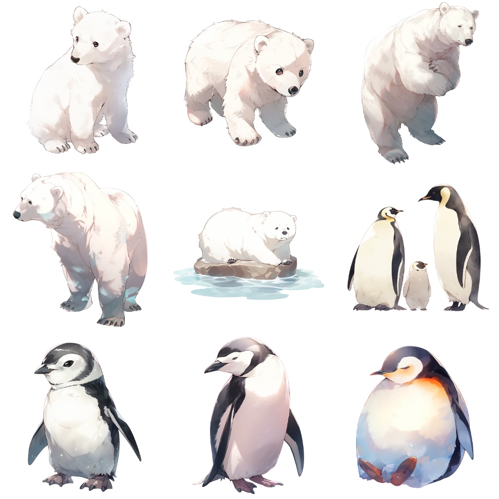 【透過素材】水族館の動物50枚(ペンギン、ホッキョクグマ、イルカ、サメ、ウミガメ、クジラ、シャチ、アザラシ、セイウチ、ビーバー)