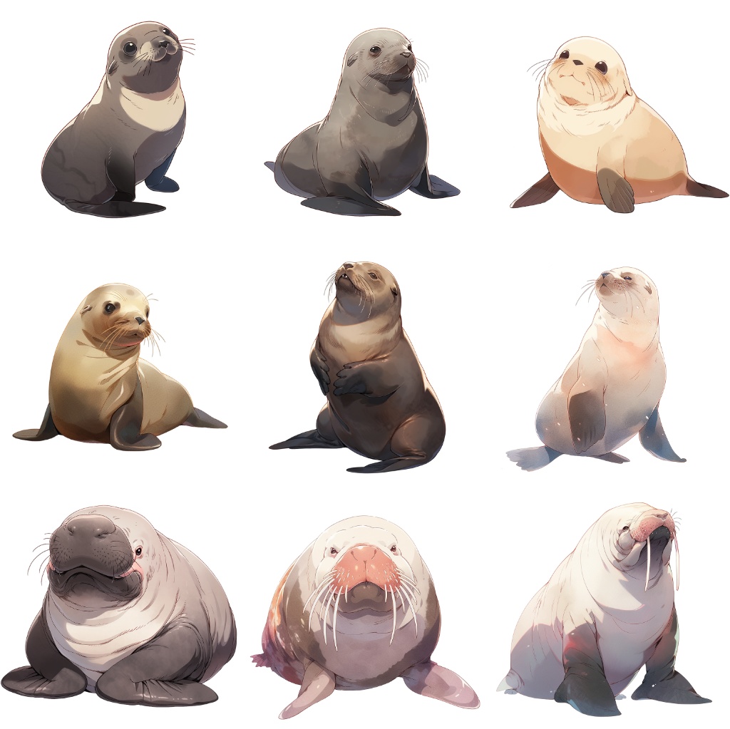 【透過素材】水族館の動物50枚(ペンギン、ホッキョクグマ、イルカ、サメ、ウミガメ、クジラ、シャチ、アザラシ、セイウチ、ビーバー)