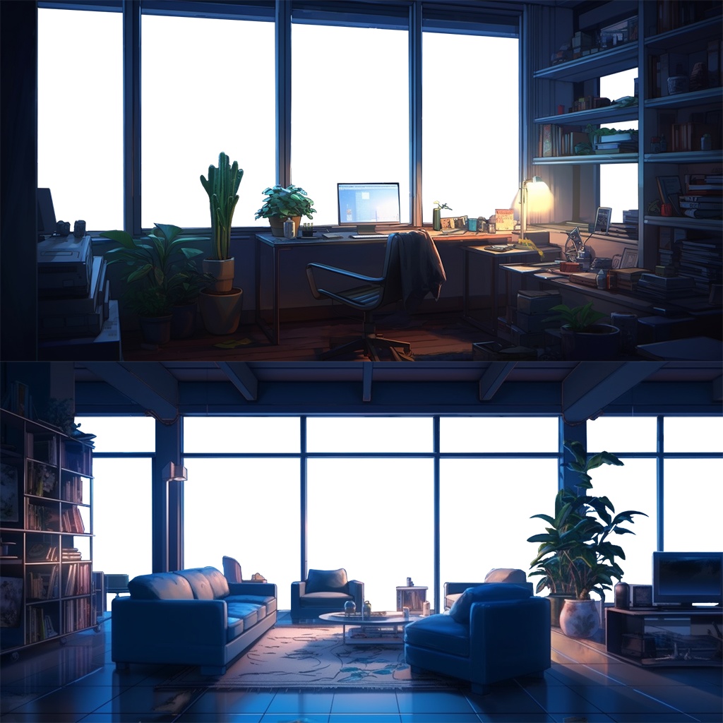 【透過素材】窓だけ透過部屋15枚(Lo-fi,Chillout,Relax,落ち着いた雰囲気,リゾート、都会の部屋)