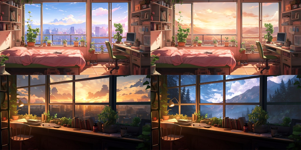 【透過素材】窓だけ透過部屋15枚(Lo-fi,Chillout,Relax,落ち着いた雰囲気,リゾート、都会の部屋)