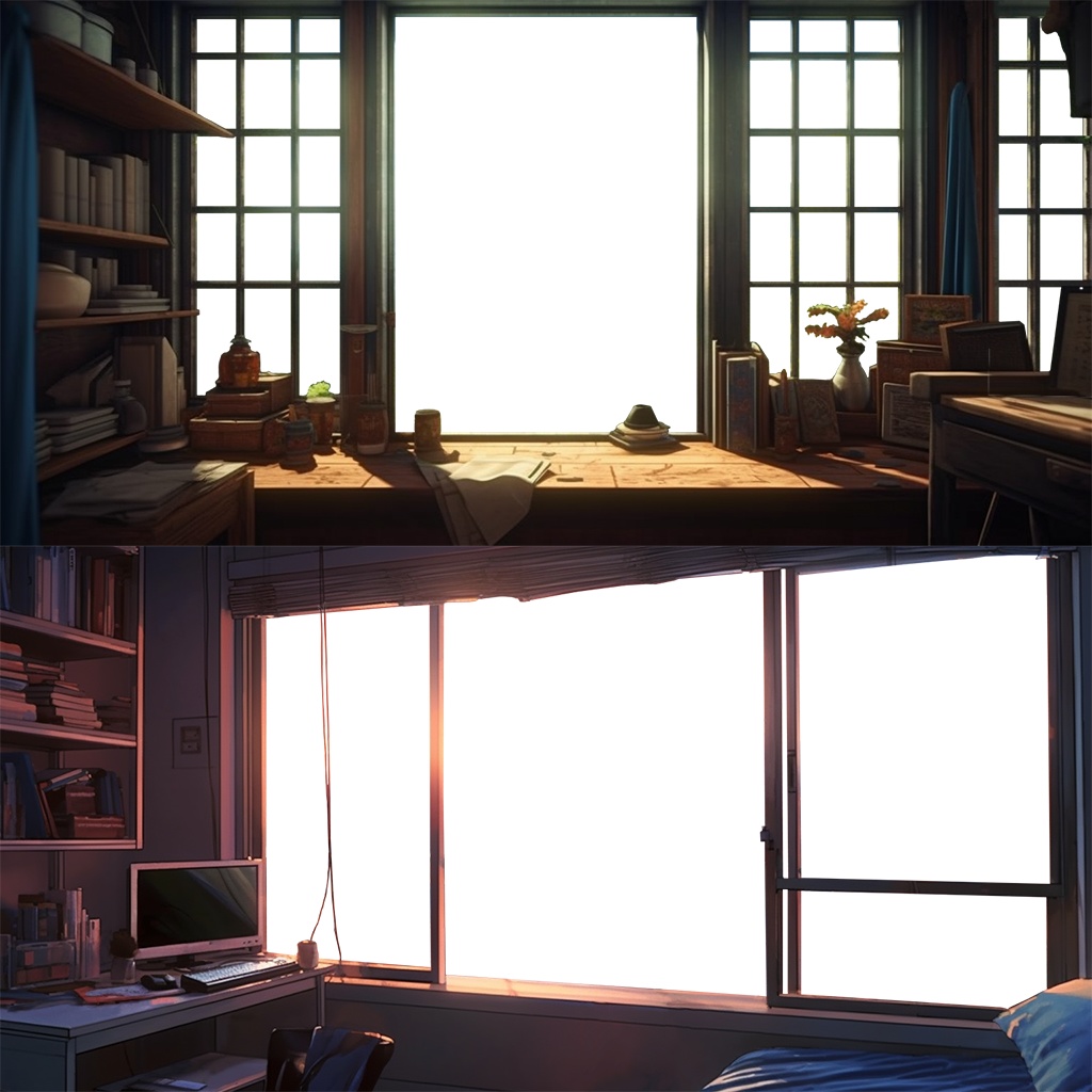 【透過素材】窓だけ透過部屋15枚(Lo-fi,Chillout,Relax,落ち着いた雰囲気,リゾート、都会の部屋)