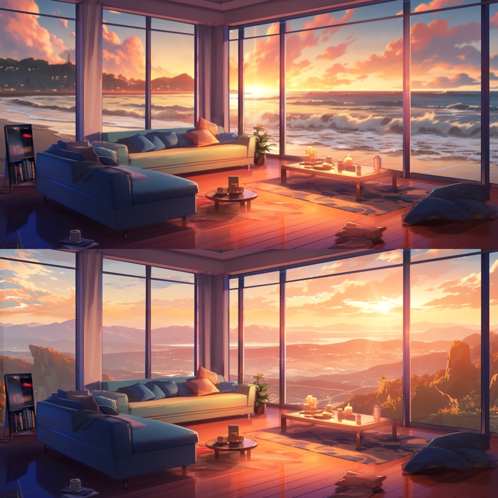 【透過素材】窓だけ透過部屋15枚(Lo-fi,Chillout,Relax,落ち着いた雰囲気,リゾート、都会の部屋)