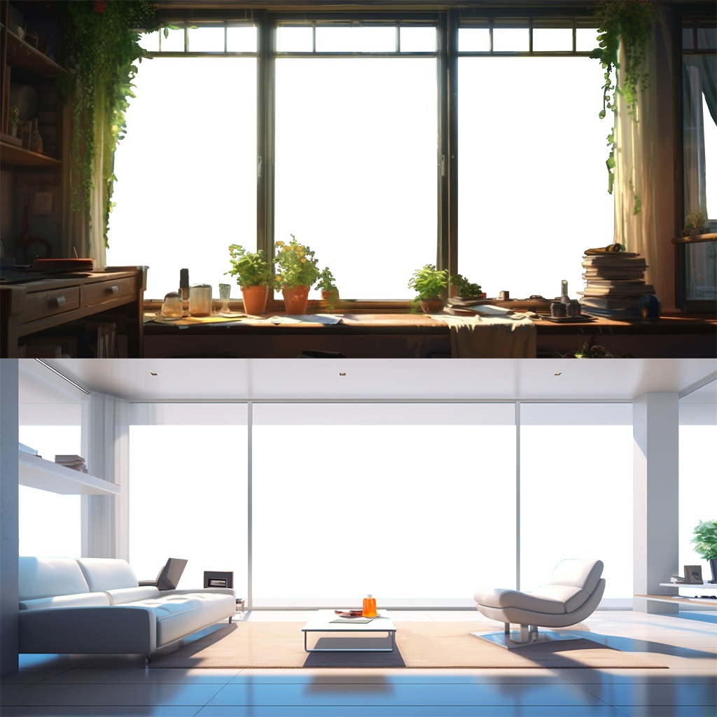 【透過素材】窓だけ透過部屋15枚(Lo-fi,Chillout,Relax,落ち着いた雰囲気,リゾート、都会の部屋)