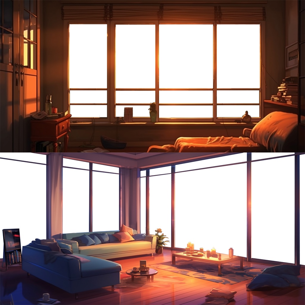 【透過素材】窓だけ透過部屋15枚(Lo-fi,Chillout,Relax,落ち着いた雰囲気,リゾート、都会の部屋)