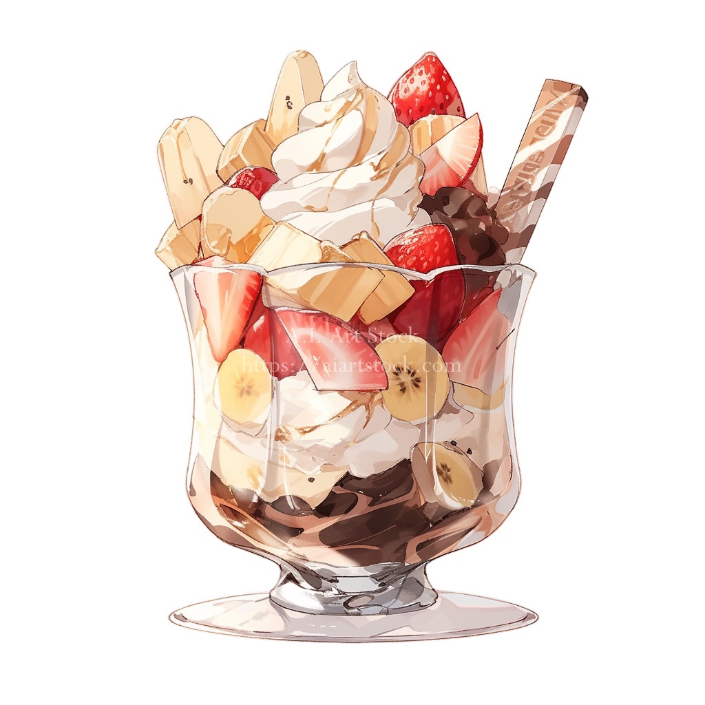 無料【透過素材】パフェ50枚(フルーツパフェ、チョコレートパフェ、マンゴーパフェ、ストロベリーパフェ、キャラメルパフェ)