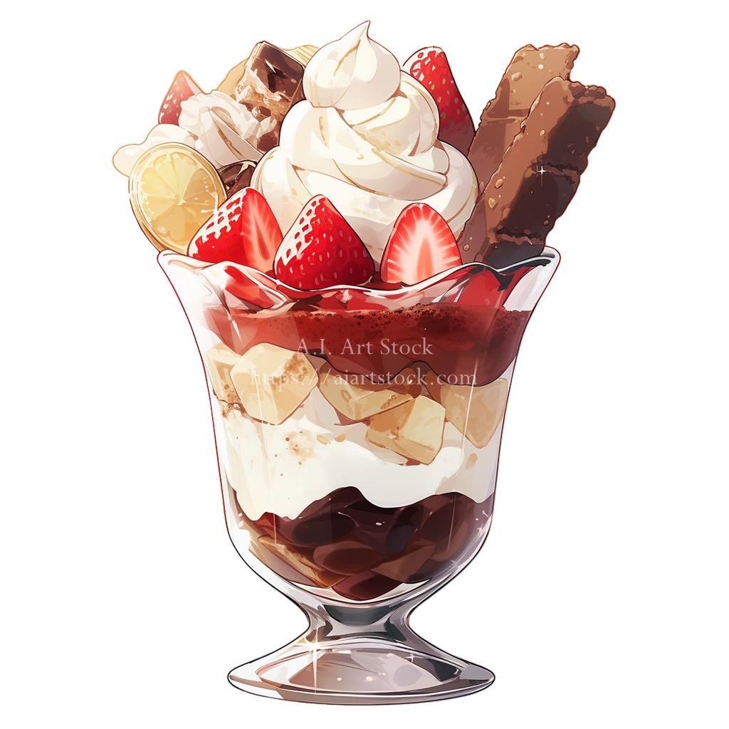 無料【透過素材】パフェ50枚(フルーツパフェ、チョコレートパフェ、マンゴーパフェ、ストロベリーパフェ、キャラメルパフェ)