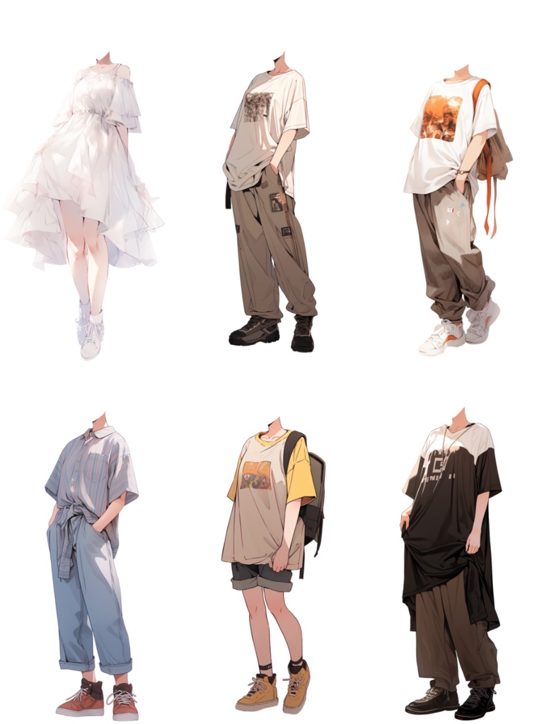 【透過素材】夏服/女性50枚(立ち絵作成用・ワンピース、ドレス、Tシャツ、デニムパンツ、ホットパンツ、スカート、スポーツウェア、浴衣、着物)