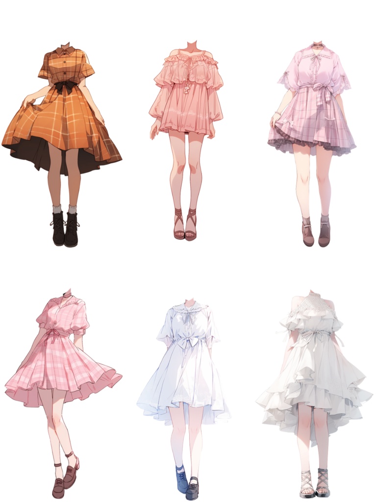 【透過素材】夏服/女性50枚(立ち絵作成用・ワンピース、ドレス、Tシャツ、デニムパンツ、ホットパンツ、スカート、スポーツウェア、浴衣、着物)