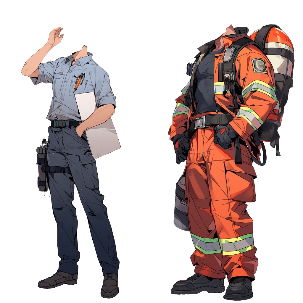 【透過素材】制服/男性50枚(立ち絵作成用・学生、医者、店員、シェフ、警察、消防士、パン屋、花屋、配達員、パイロット、 祭司、スーツ)