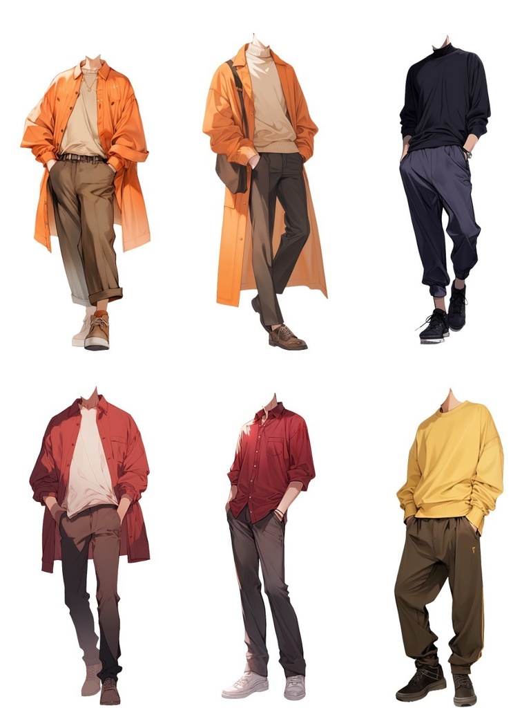 【透過素材】秋服/男性50枚(立ち絵作成用・ジャケット、セーター、デニム、パーカー、スウェットシャツ、トレーナー)