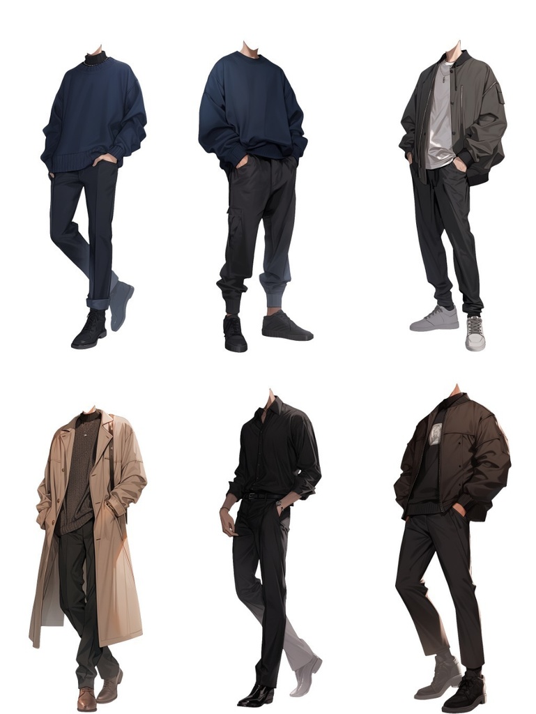 【透過素材】秋服/男性50枚(立ち絵作成用・ジャケット、セーター、デニム、パーカー、スウェットシャツ、トレーナー)