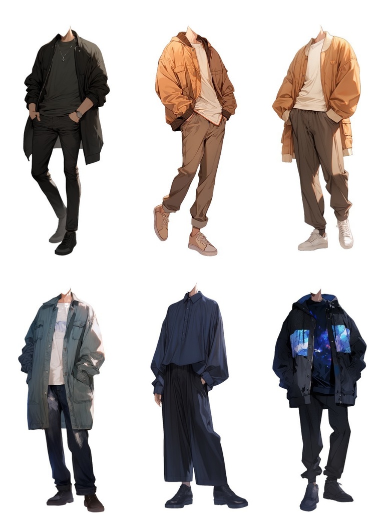 【透過素材】秋服/男性50枚(立ち絵作成用・ジャケット、セーター、デニム、パーカー、スウェットシャツ、トレーナー)