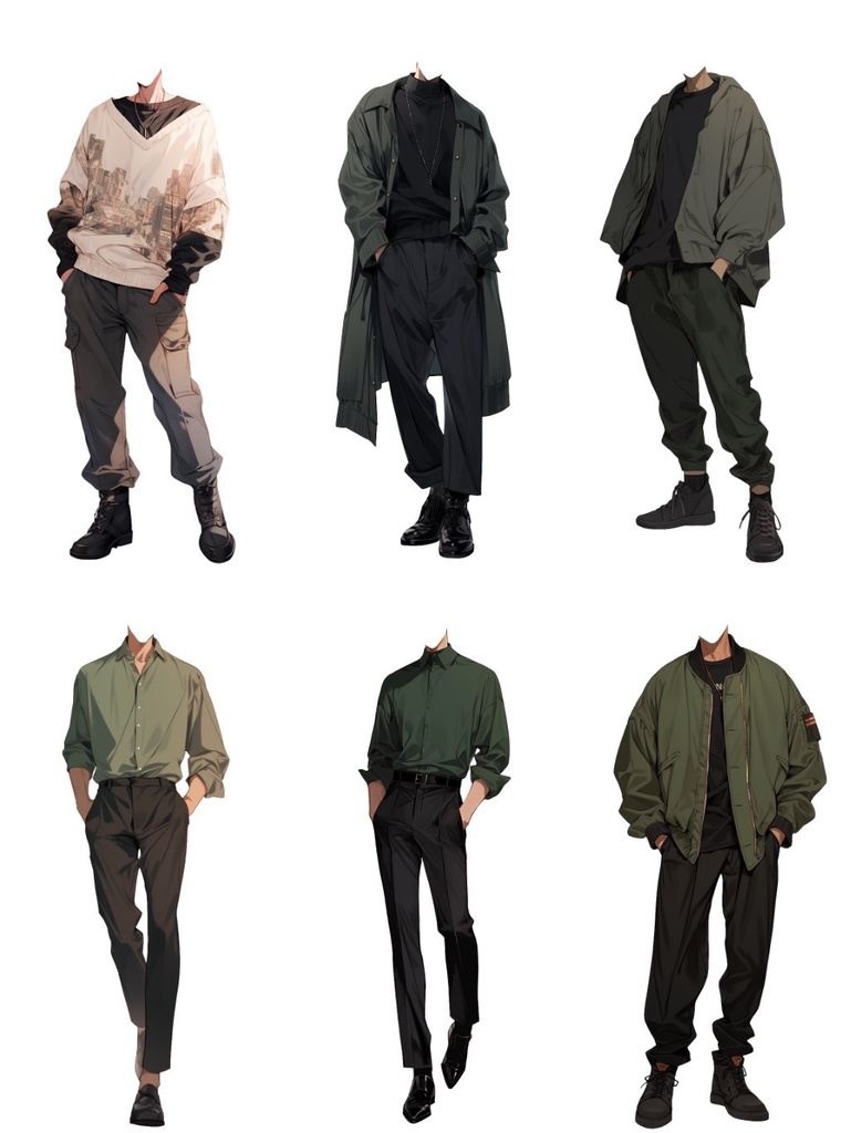 【透過素材】秋服/男性50枚(立ち絵作成用・ジャケット、セーター、デニム、パーカー、スウェットシャツ、トレーナー)