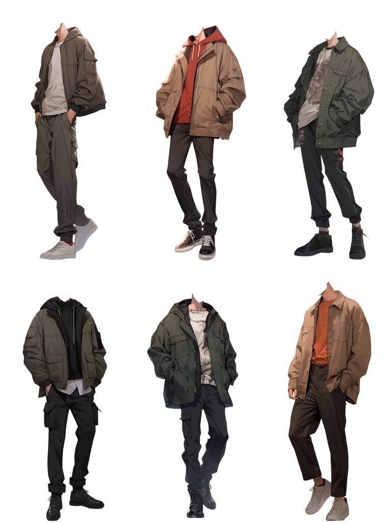 【透過素材】秋服/男性50枚(立ち絵作成用・ジャケット、セーター、デニム、パーカー、スウェットシャツ、トレーナー)