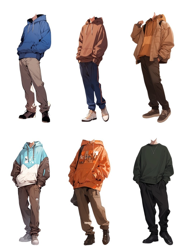 【透過素材】秋服/男性50枚(立ち絵作成用・ジャケット、セーター、デニム、パーカー、スウェットシャツ、トレーナー)