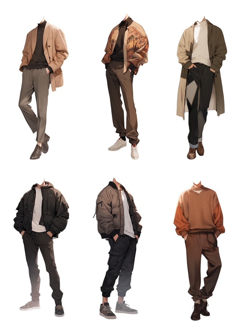 【透過素材】秋服/男性50枚(立ち絵作成用・ジャケット、セーター、デニム、パーカー、スウェットシャツ、トレーナー)