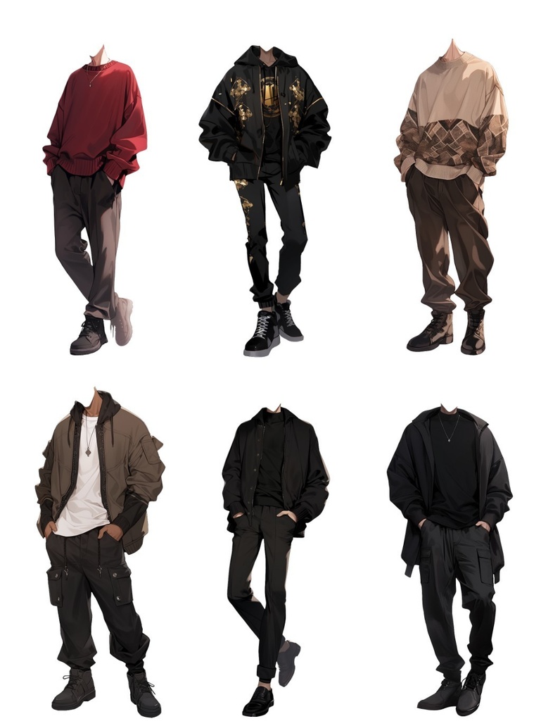 【透過素材】秋服/男性50枚(立ち絵作成用・ジャケット、セーター、デニム、パーカー、スウェットシャツ、トレーナー)