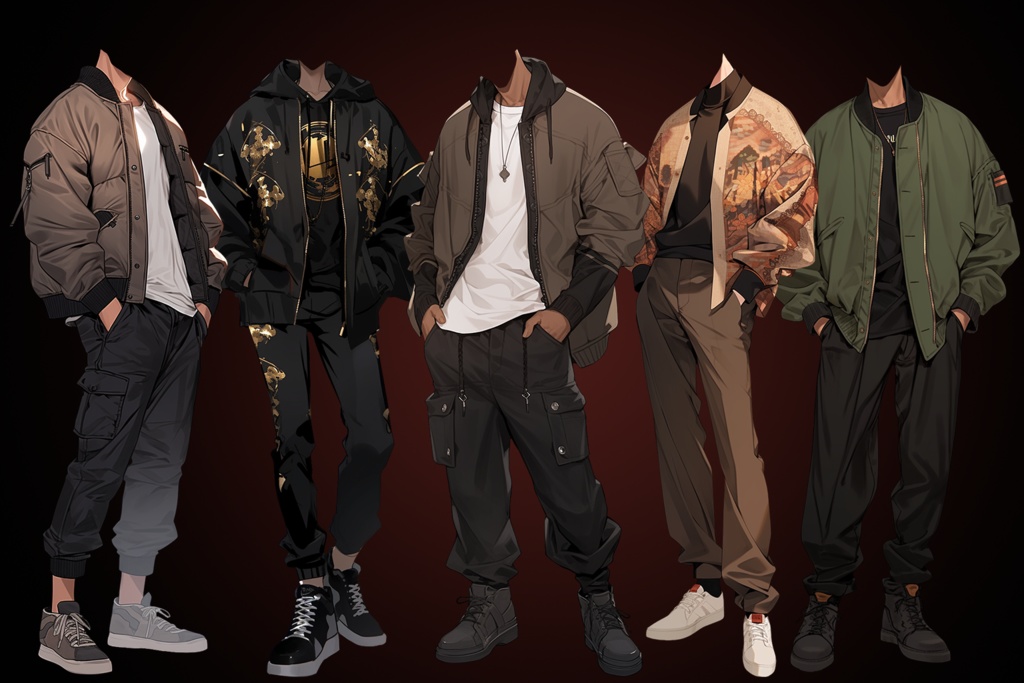 【透過素材】秋服/男性50枚(立ち絵作成用・ジャケット、セーター、デニム、パーカー、スウェットシャツ、トレーナー)