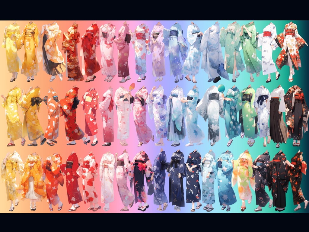 【透過素材】和服/女性50枚(立ち絵作成用・着物、浴衣、袴、日本伝統衣装)