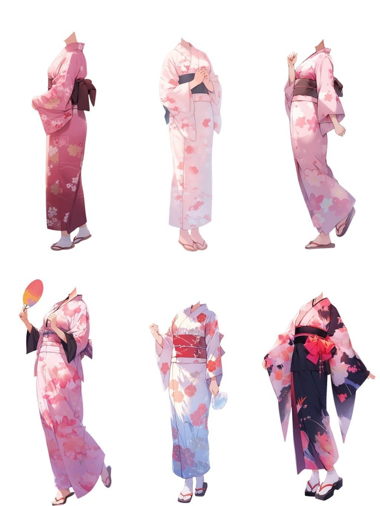 【透過素材】和服/女性50枚(立ち絵作成用・着物、浴衣、袴、日本伝統衣装)
