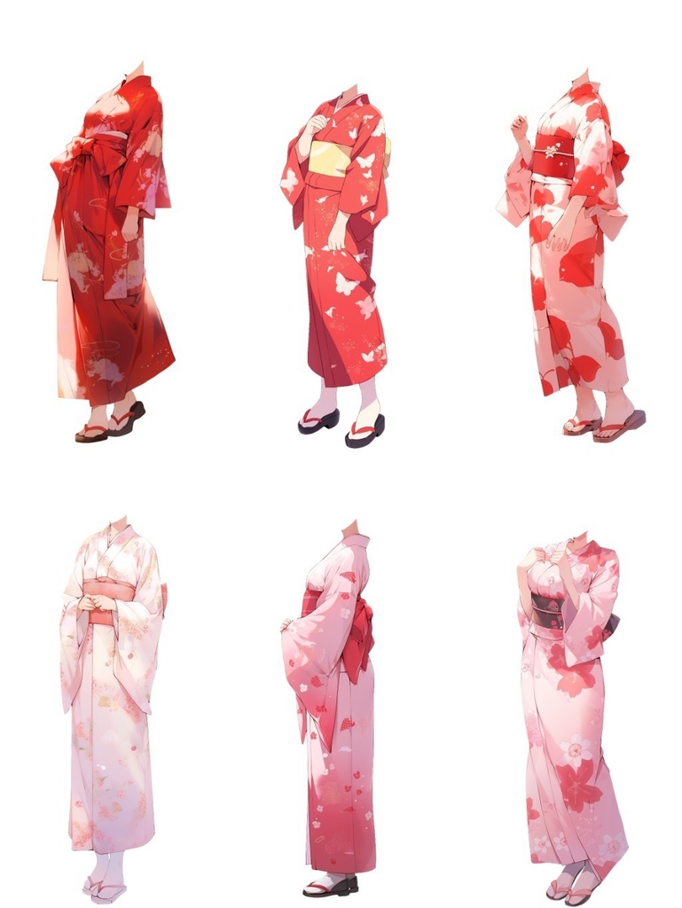 【透過素材】和服/女性50枚(立ち絵作成用・着物、浴衣、袴、日本伝統衣装)