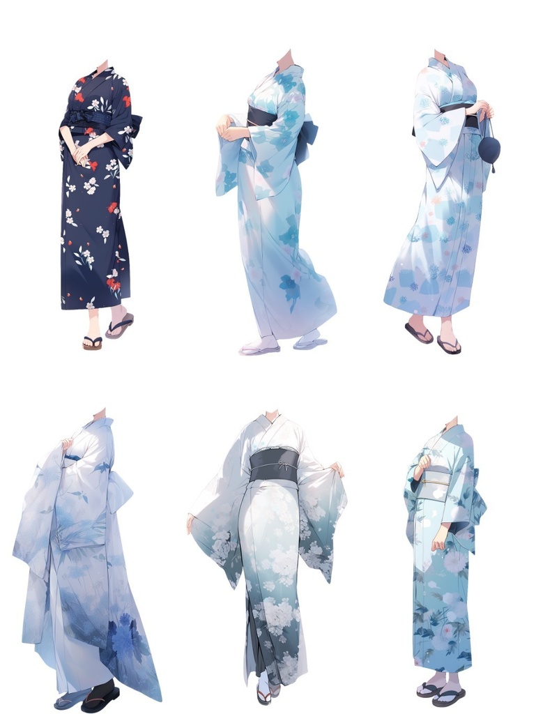 【透過素材】和服/女性50枚(立ち絵作成用・着物、浴衣、袴、日本伝統衣装)