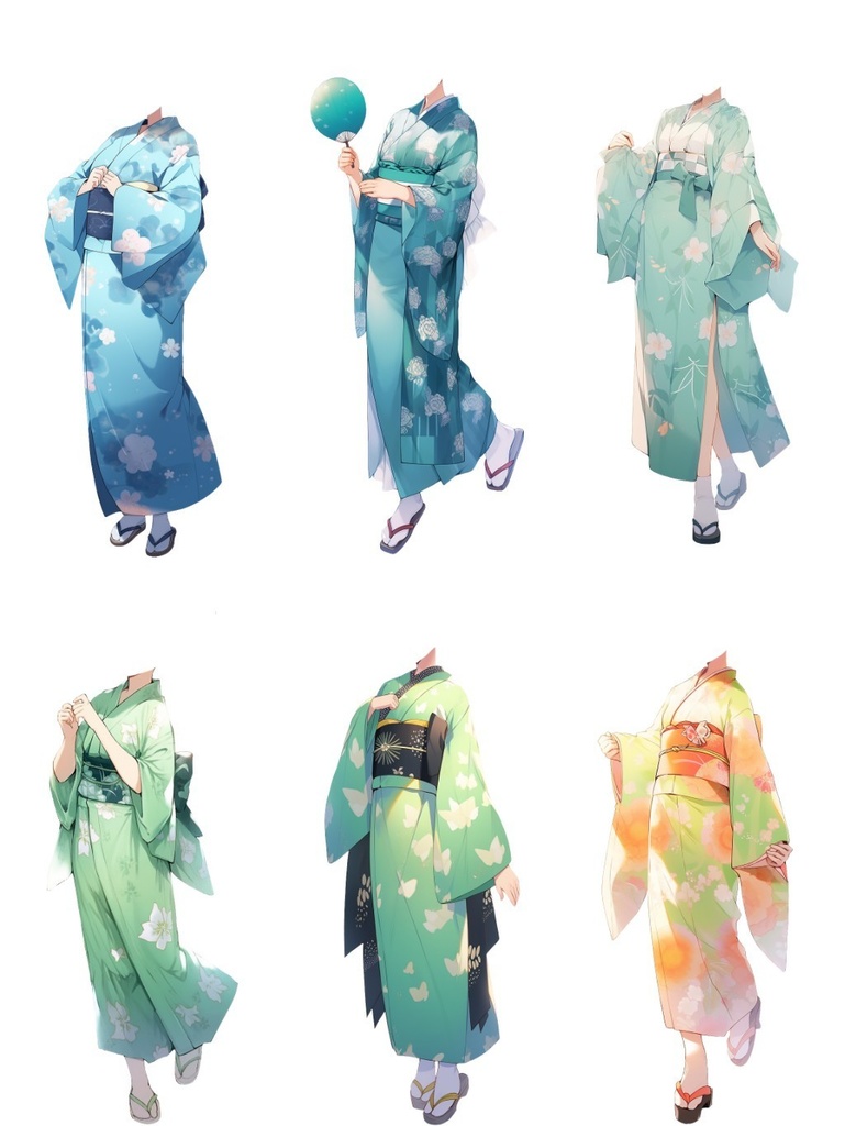 【透過素材】和服/女性50枚(立ち絵作成用・着物、浴衣、袴、日本伝統衣装)