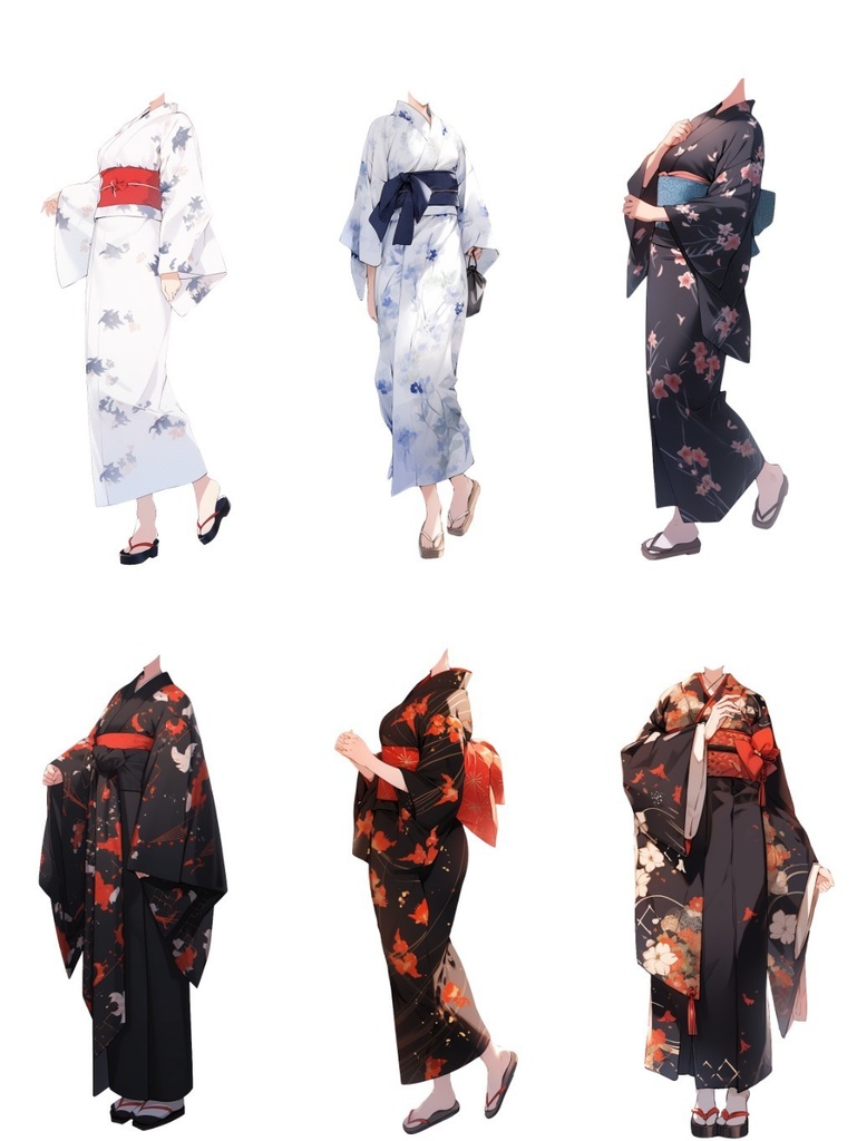 【透過素材】和服/女性50枚(立ち絵作成用・着物、浴衣、袴、日本伝統衣装)