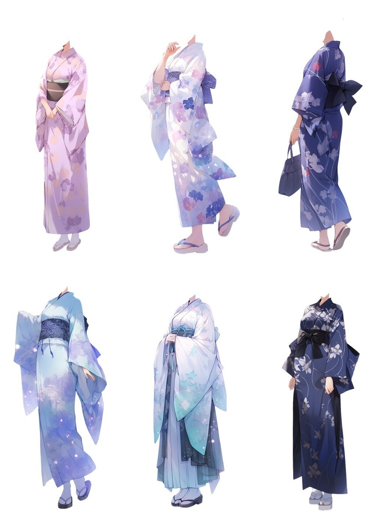 【透過素材】和服/女性50枚(立ち絵作成用・着物、浴衣、袴、日本伝統衣装)