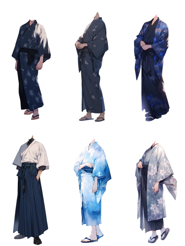 【透過素材】和服/男性50枚(立ち絵作成用・着物、浴衣、袴、日本伝統衣装)