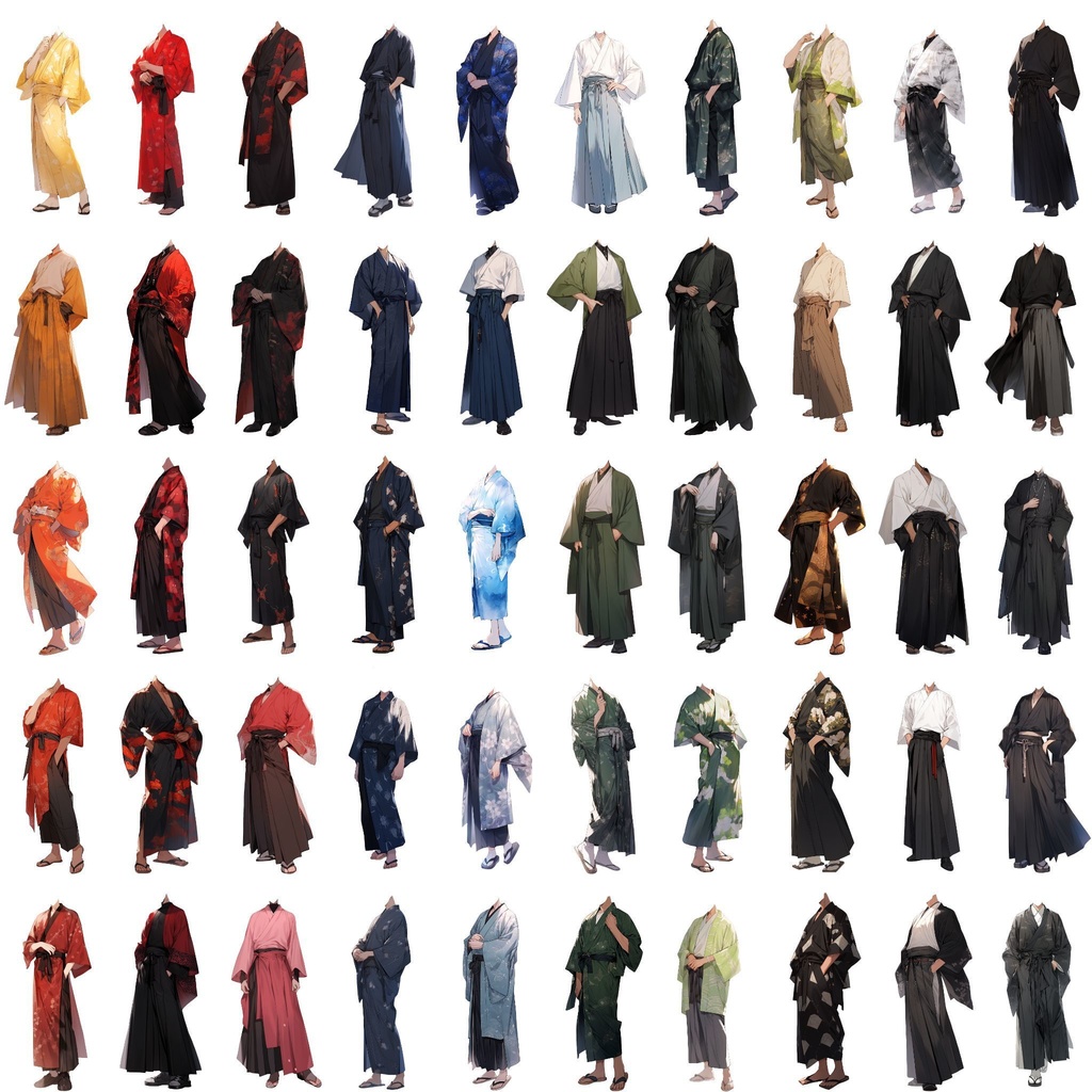 【透過素材】和服/男性50枚(立ち絵作成用・着物、浴衣、袴、日本伝統衣装)