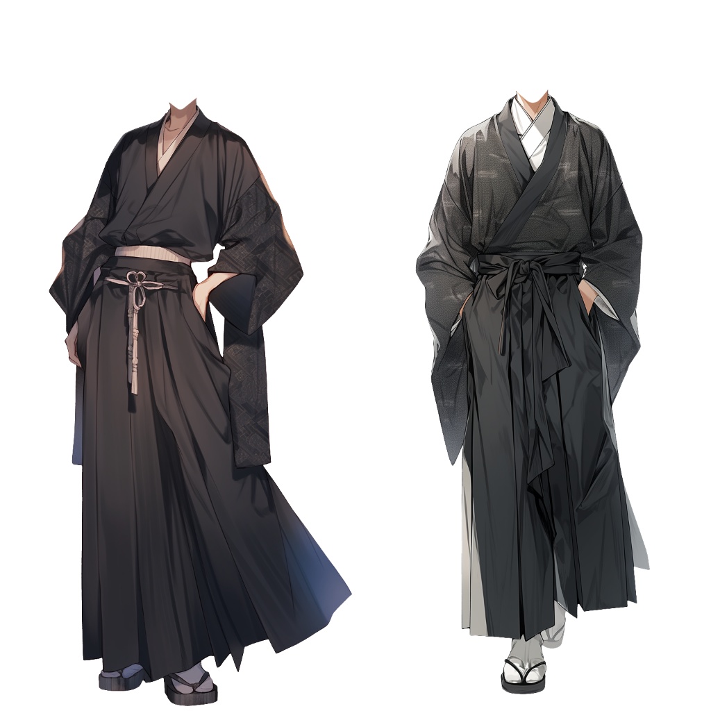 【透過素材】和服/男性50枚(立ち絵作成用・着物、浴衣、袴、日本伝統衣装)