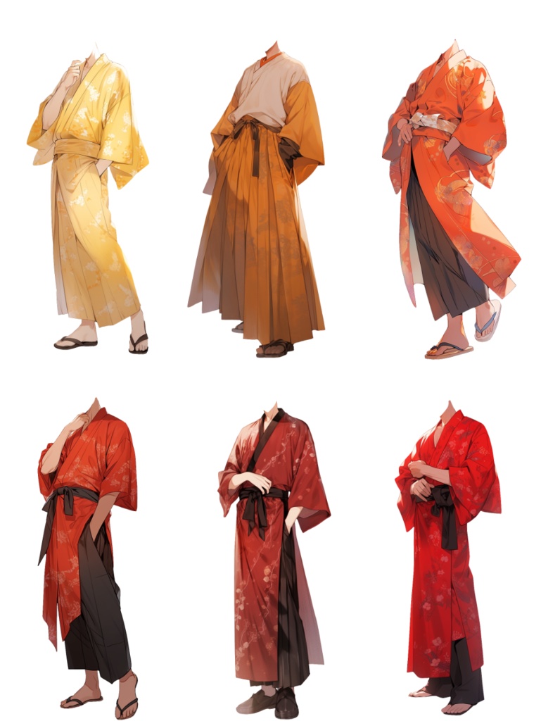 【透過素材】和服/男性50枚(立ち絵作成用・着物、浴衣、袴、日本伝統衣装)