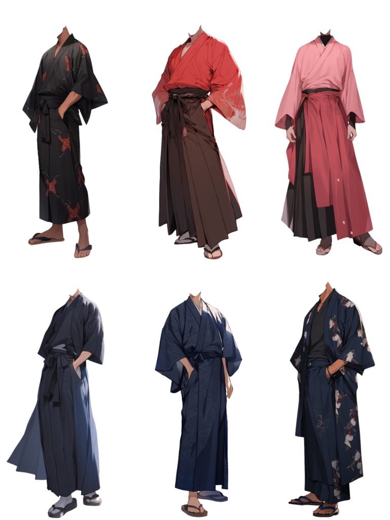 【透過素材】和服/男性50枚(立ち絵作成用・着物、浴衣、袴、日本伝統衣装)