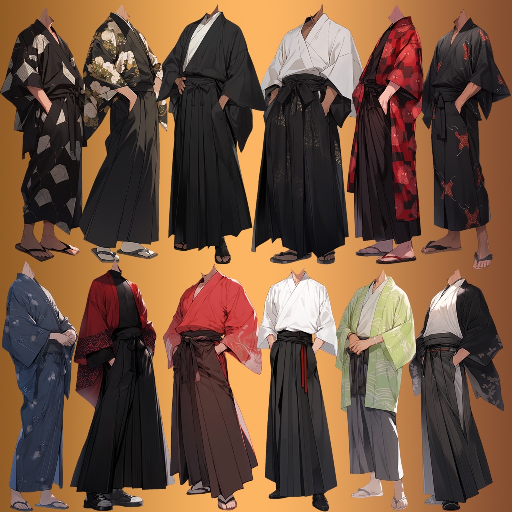 【透過素材】和服/男性50枚(立ち絵作成用・着物、浴衣、袴、日本伝統衣装）