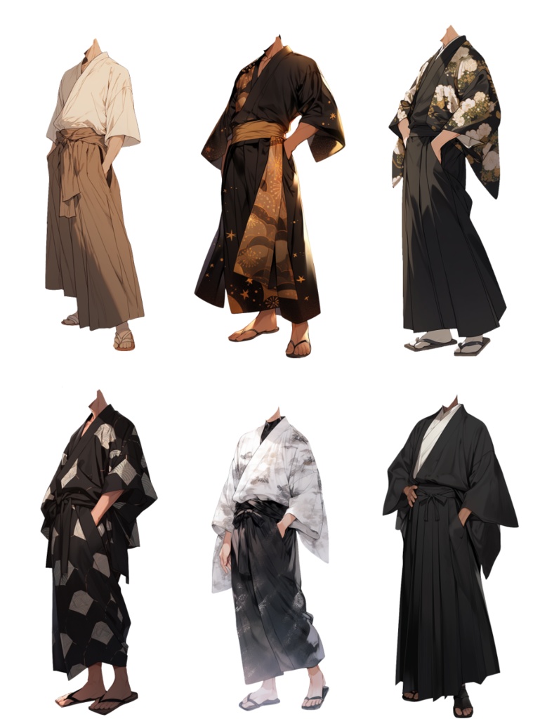 【透過素材】和服/男性50枚(立ち絵作成用・着物、浴衣、袴、日本伝統衣装)