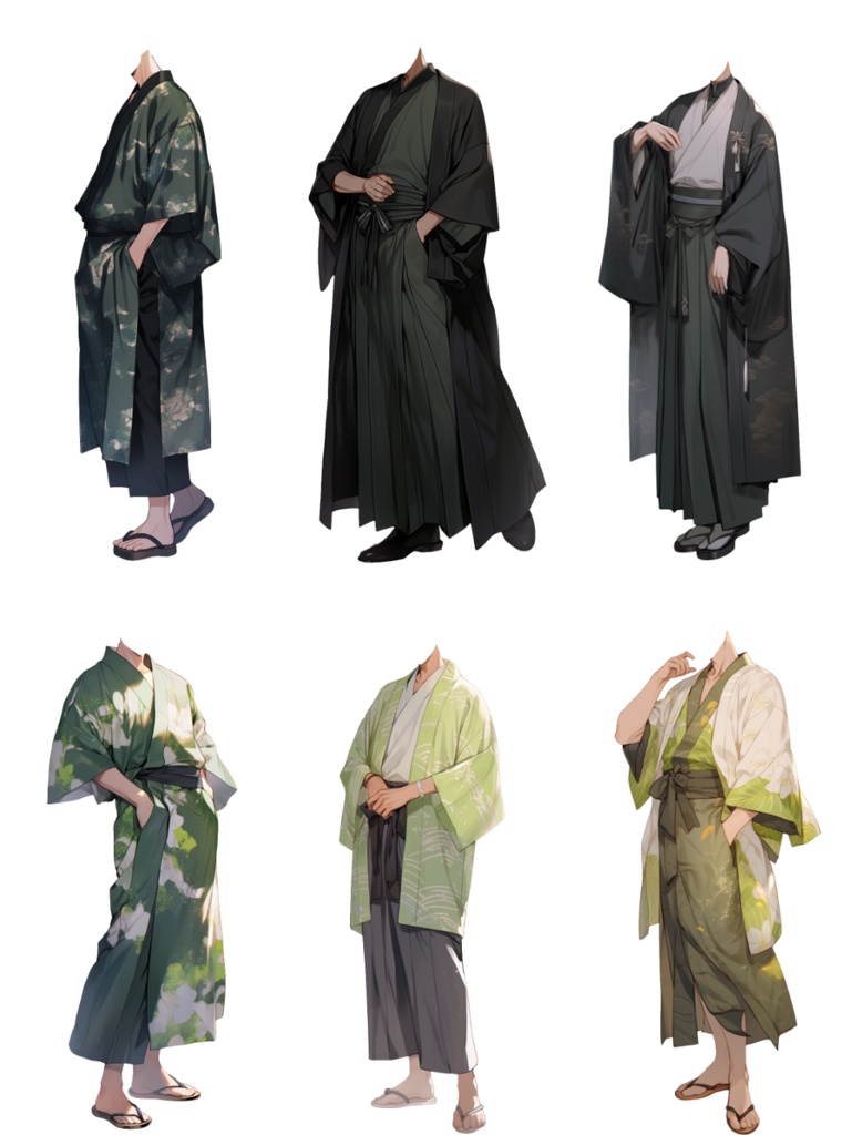 【透過素材】和服/男性50枚(立ち絵作成用・着物、浴衣、袴、日本伝統衣装)