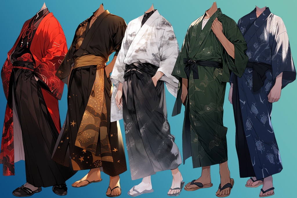 【透過素材】和服/男性50枚(立ち絵作成用・着物、浴衣、袴、日本伝統衣装)